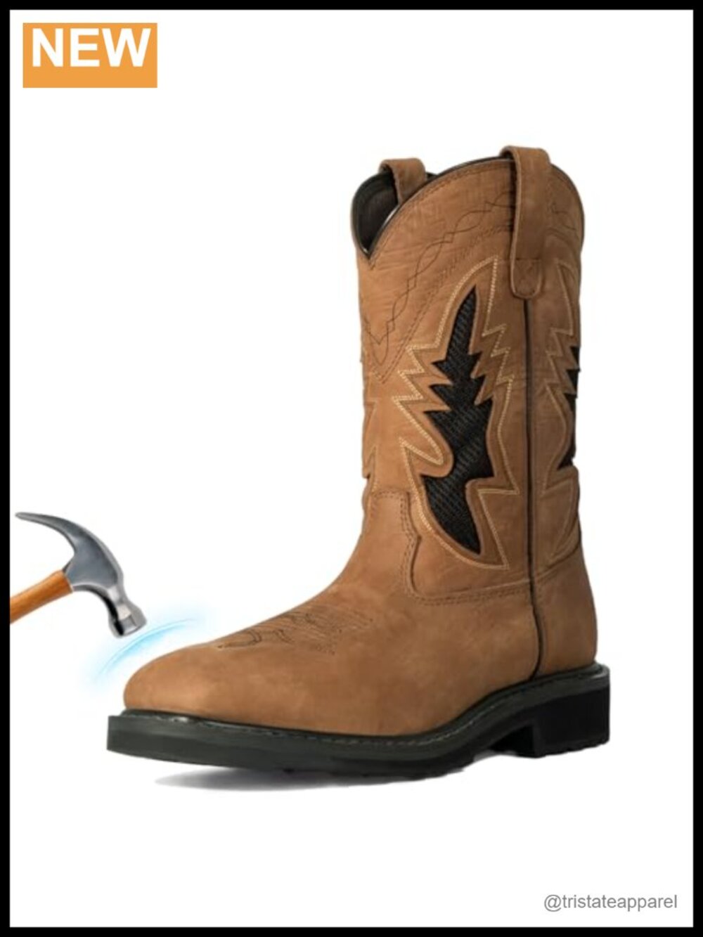 Hunthor Steel Toe Cowboy Work Boots Men Breathable Leather Western Boot